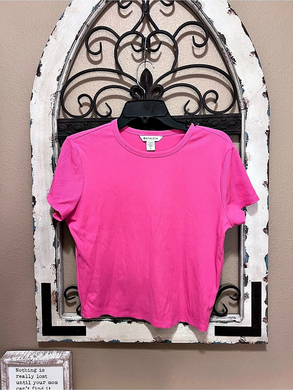 Athleta Signature Rib Crop Tee Pink Large